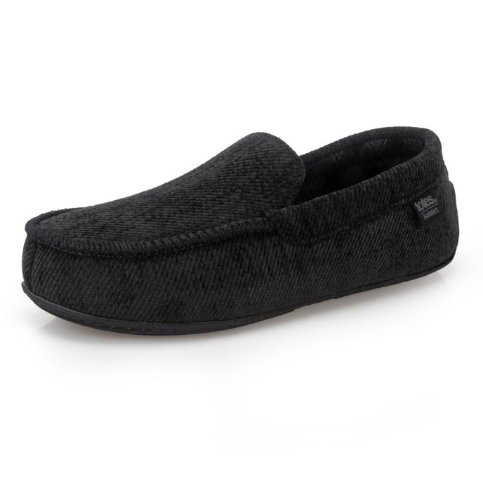 Isotoner® Mens Soft Cord Moccasin Slipper Black Extra Image 2